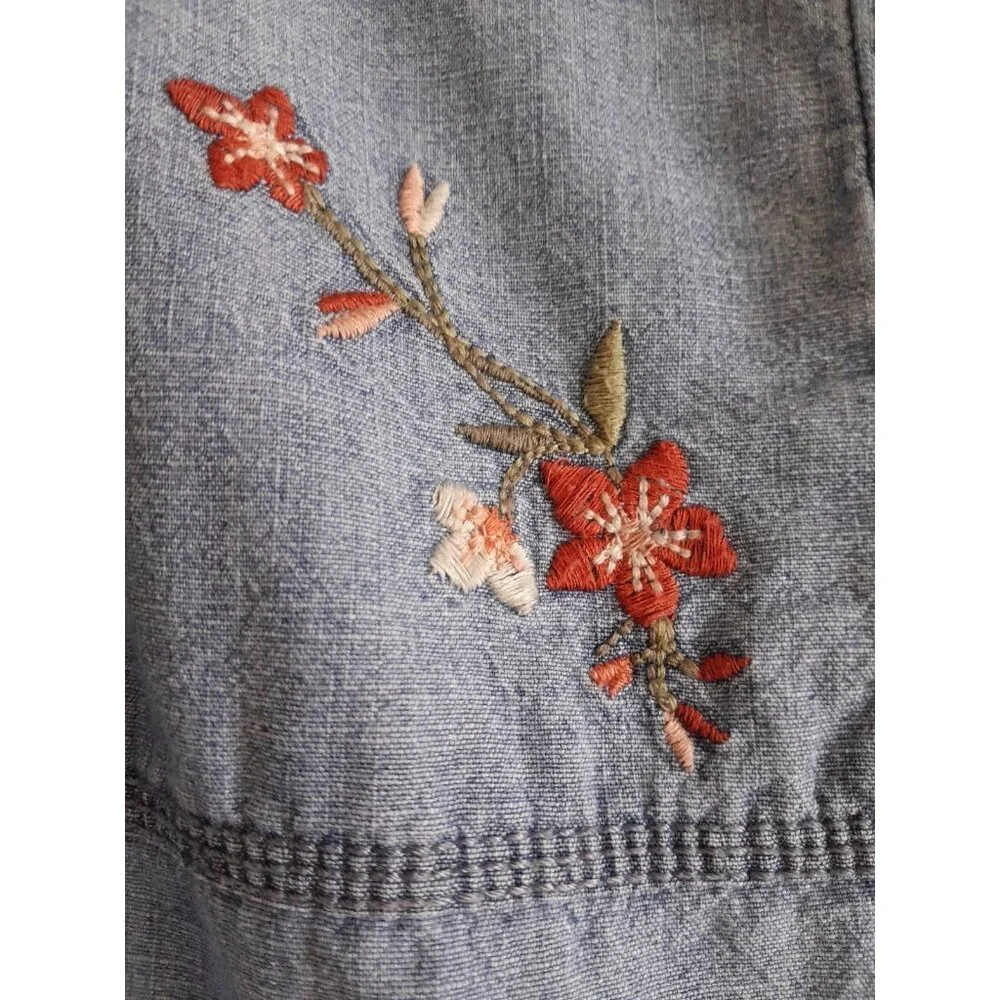 Womens Size 20W Boho Embroidered Drawstring Hem Casual Lightweight Shorts Blue